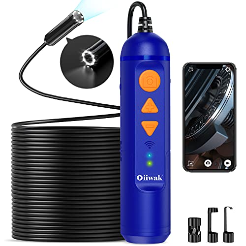50FT Wireless Endoscope, Oiiwak 5MP Auto Focus WiFi Drain Camera with Flashlight, 1944P Scope Camera 8 LED Lights, 0.55In Lens Video Bore Scope Pipe Sewer Plumbing Snake Camera