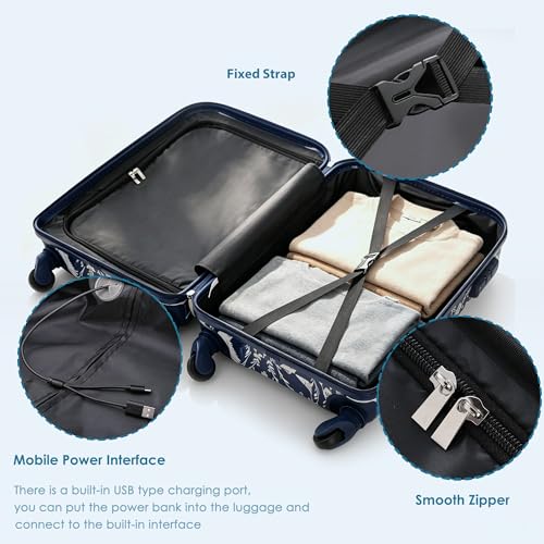 Image of Hardside Luggage Sets, Lightweight Stripes Suitcase with Spinner Wheels, Indigo Swan