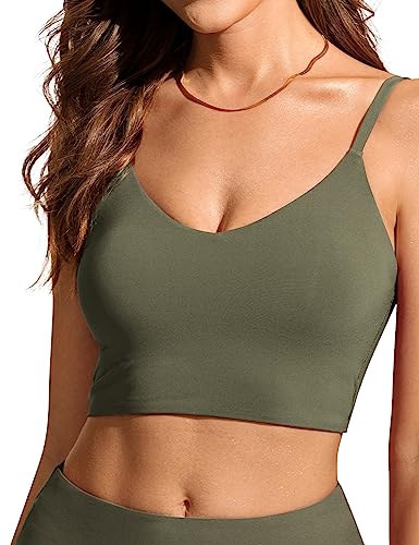 Image of CRZ YOGA V Shaped Longline Bikini Tops | Built-in Pads, A-D Cup, Cropped, Adjustable Spaghetti Straps, Swim, Bathing Suit for Women