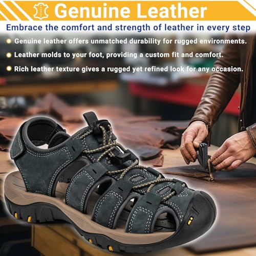 Men's Sport Sandals Closed Toe Leather Hiking Athletic Walking Outdoor Beach Lightweight Comfortable Waterproof Trail River Fishing Water Shoes Gray2
