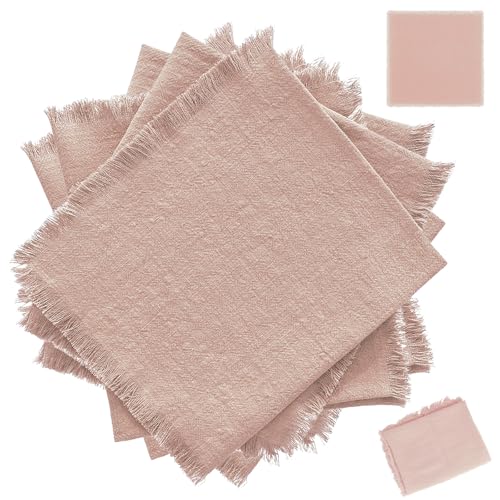 Servilleta de Lino, Juego de 6 Servilletas, Borla Servilleta de Tela, 42 x 42 cm Tejido de Algodón y Lino con Servilletas con Borlas, Servilletas de Cóctel, Adecuado para Hoteles, Rosa Melocotón