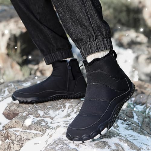 Image of Men's and Women's Barefoot Hiking Boots | Zero Drop Winter Snow Boots with Wide Toe Box | Slip-On Waterproof Ankle Booties | Minimalist Five-Finger Sneakers for Outdoor Hiking and Walking