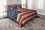 Ambesonne USA Bedspread, Fourth of July Independence Day Weathered Retro Wood Wall Looking Country...