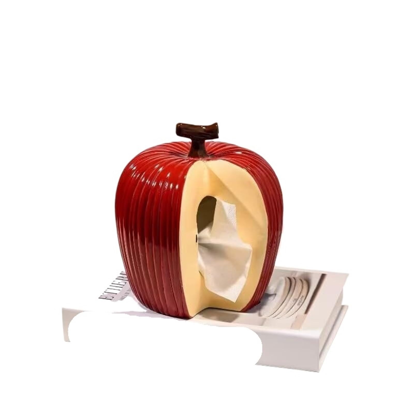 Kosmetiktuch-Spenderbox Kreativer dekorativer Apfel-Keramik-Taschentuchbox-Halter, Moderne Heimdekoration Must-Haves für die Wohnung(Red)