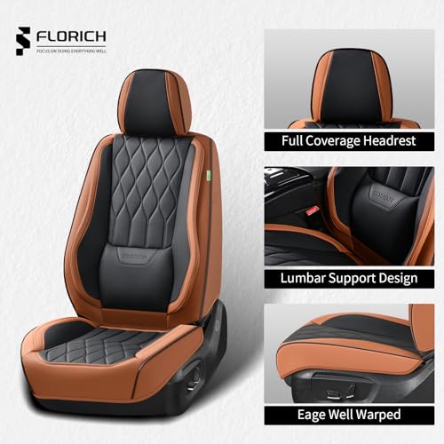 Image of FLORICH Automotive Seat Covers Leather Seat Covers Front Seat Driver Seat Covers with Lumbar Support Luxury Car Seat Covers Waterproof Seat Cushion Universal Fit for Most Cars Trucks SUV, Brown&Black
