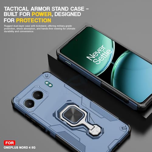 Image of AESTMO Armor Back Cover for OnePlus Nord 4 5G | Ring Holder & Kickstand & Camera Protection in-Built | 360 Degree Protection Back Case Cover (Blue)