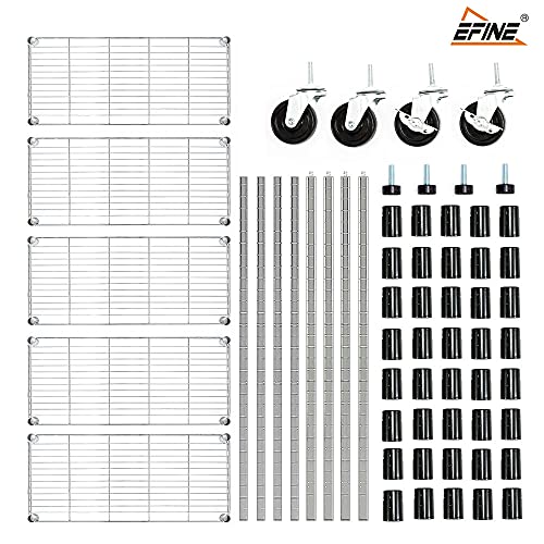 EFINE Chrome 5-Shelf Shelving Units and Storage on 3\'\' Wheels with 5 Shelf Liners, Adjustable Heavy Duty Steel Wire Shelving Unit for Garage, Kitchen, Office (30W x 14D x 63.7H) Pole Diameter 1 Inch - Thumbnail 7