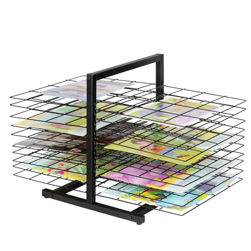 Image of Art Drying Rack for Classroom Paint Drying Rack Art 20 Shelves Metal Desktop Artwork Storage Display for Classroom Painting Crafts (Black, 20 Shelves)