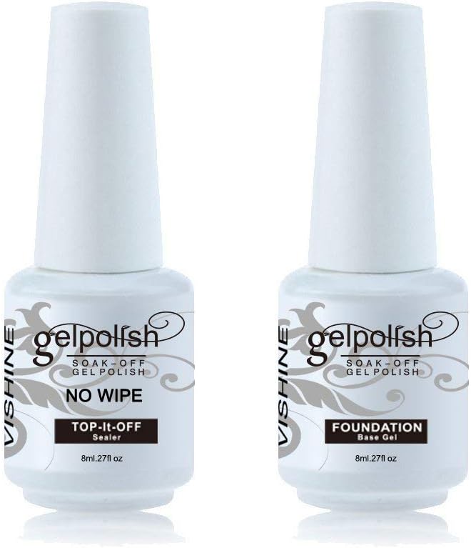 Vishine Base Coat & No Wipe Top Coat Kit Set Vernis Semi Permanent Soak