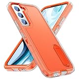 Picture of IDweel for Galaxy S22 Case with Build-in Kickstand, Heavy Duty Protection Shockproof Anti-Scratch Rugged Protective Durable Case Hard Cover for Samsung Galaxcy S22 6.1 Inch,Clear/Orange