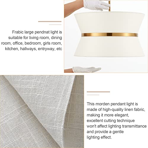 Elyccupa SC044-1 Modern Chandelier With Off-White Fabric Shade And Brass Finished Adjustable Pendant Light For Kitchen Island Living Room Bedroom Hallway thumb #4
