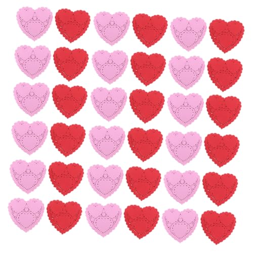 Cabilock 200feuilles Papier Décoratif Forme De Cœur pour Pâtisserie Et Mariage Tapis pour Gâteau Absorbant Huile Napperons Thématiques Saint-Valentin Rouge Et Rose Décoration De Table