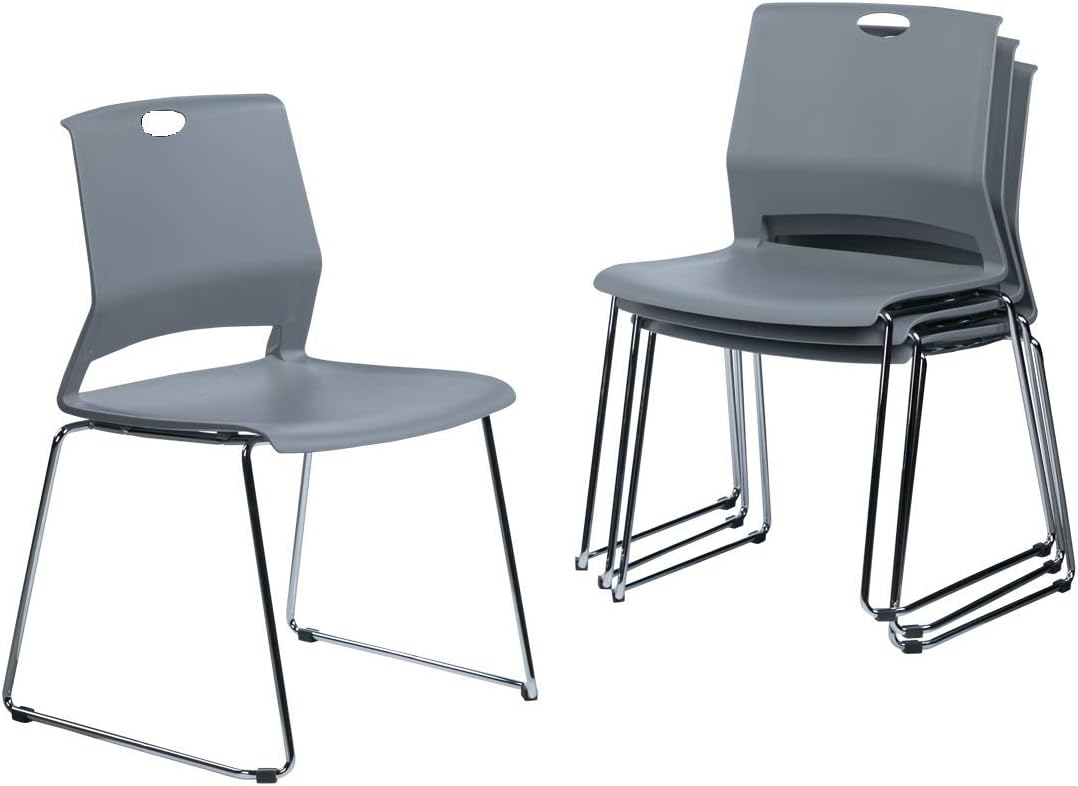 Sidanli Gray Stackable Chairs, Modern Waiting Room Chairs (Set of 4) Grey