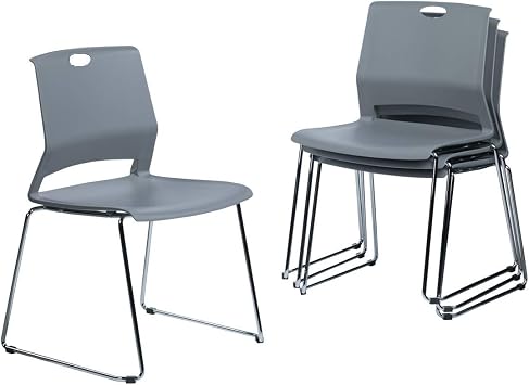 Sidanli Gray Stackable Chairs, Modern Waiting Room Chairs Set of 4