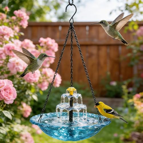 Hanging Solar Bird Bath Fountain Upgrade 3-Layer Solar Powered Cascading Water Fountain Outdoor Humming Birds Cascade Baths Fountains for Garden Yard Patio Backyard & Lawn Decor