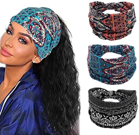 Efdagsad Boho Headbands Wide Head Wraps for Women African Knotted Boho Bandeau Head Wrap Elastic Sports Bohemian Headbands Hair Band Yoga Hair Wraps head bands