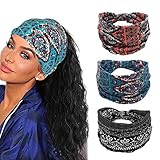 Efdagsad Boho Headbands Wide Head Wraps for Women African Knotted Boho Bandeau Head Wrap Elastic Sports Bohemian Headbands Hair Band Yoga Hair Wraps head bands