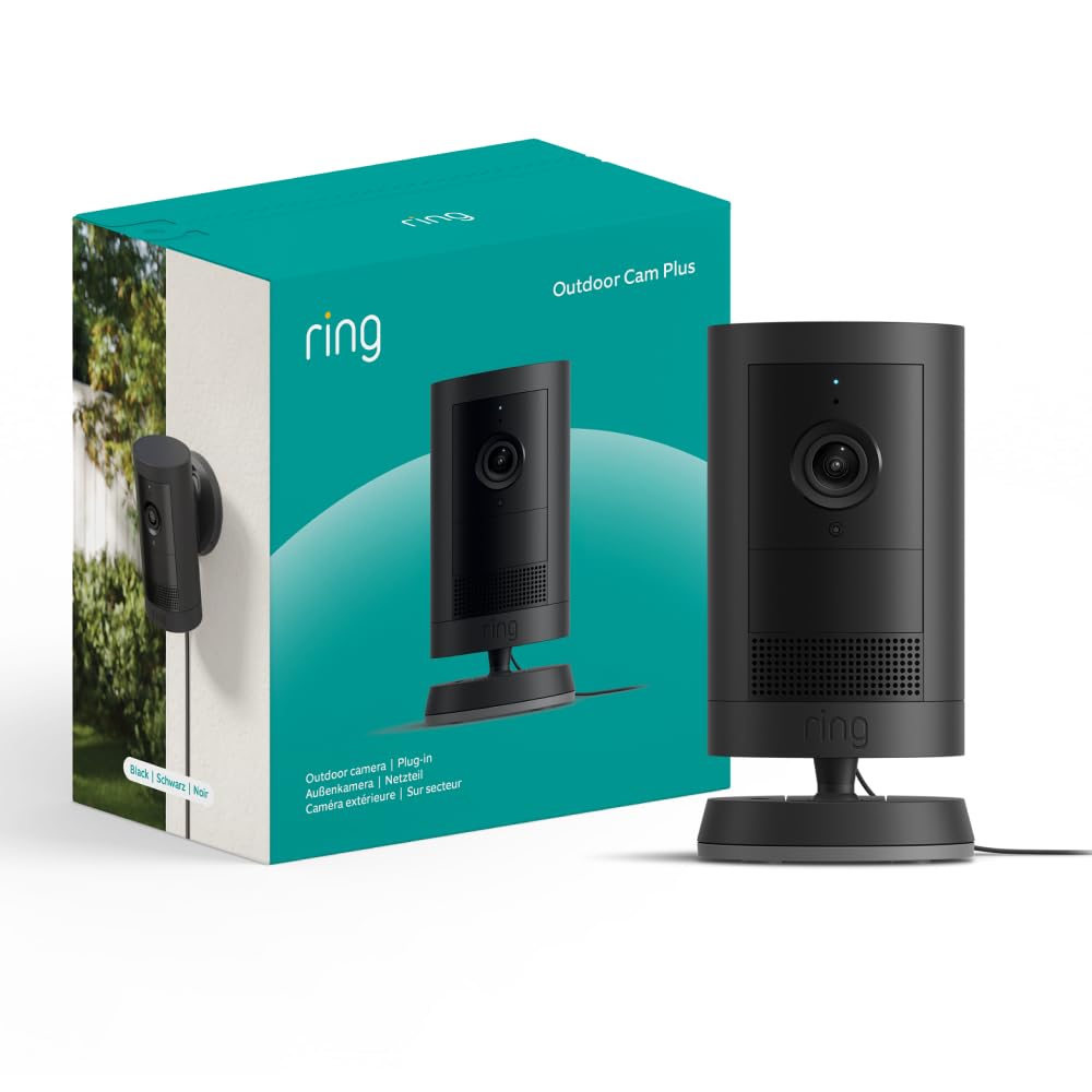 Ring Ring Outdoor Camera Plus (newest gen) Plug-in | Wide-Angle 2K Video with Ring Vision I DIY Wireless Outdoor Security Camera | alternative to CCTV system I 30-day free trial of Ring Subscription Plan