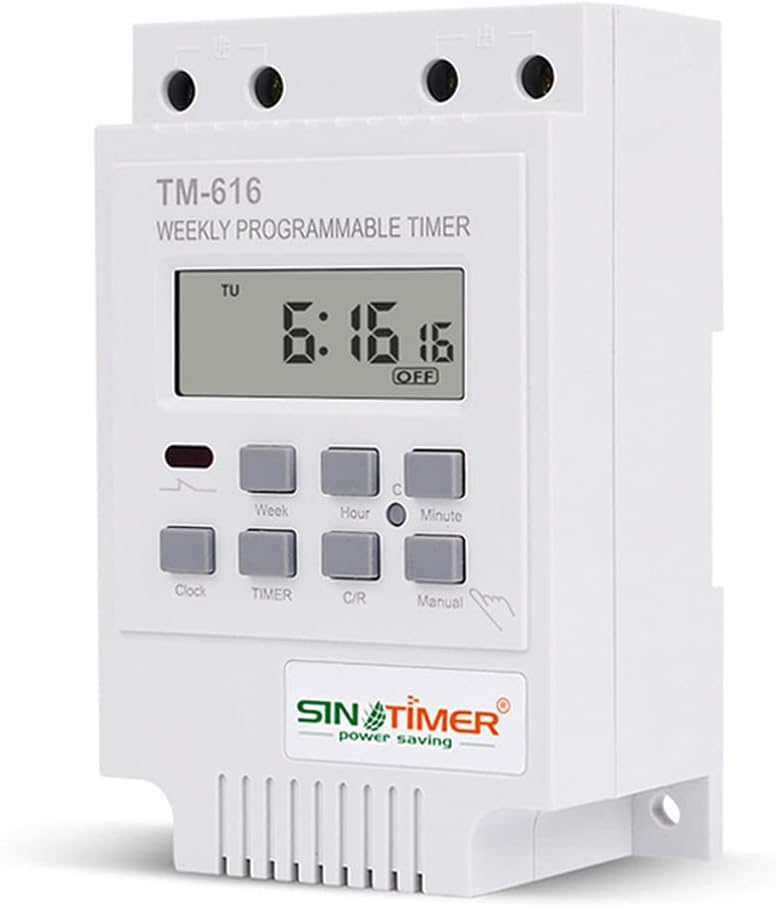 TM616 220V Weekly Programmable Timer 30A Digital Time Switch, Din Rail Mount-18 On/Off Setting Bell Timing Control, Countdown Timer (White)
