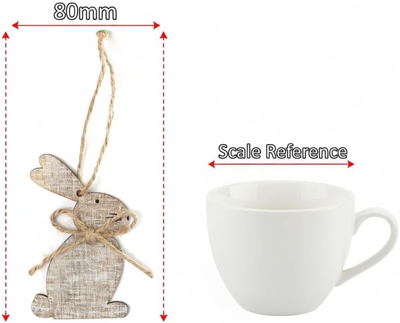 RockParty 8pc Natural Wood & Twine Bunny Easter Hanging Decorations (80mm)
