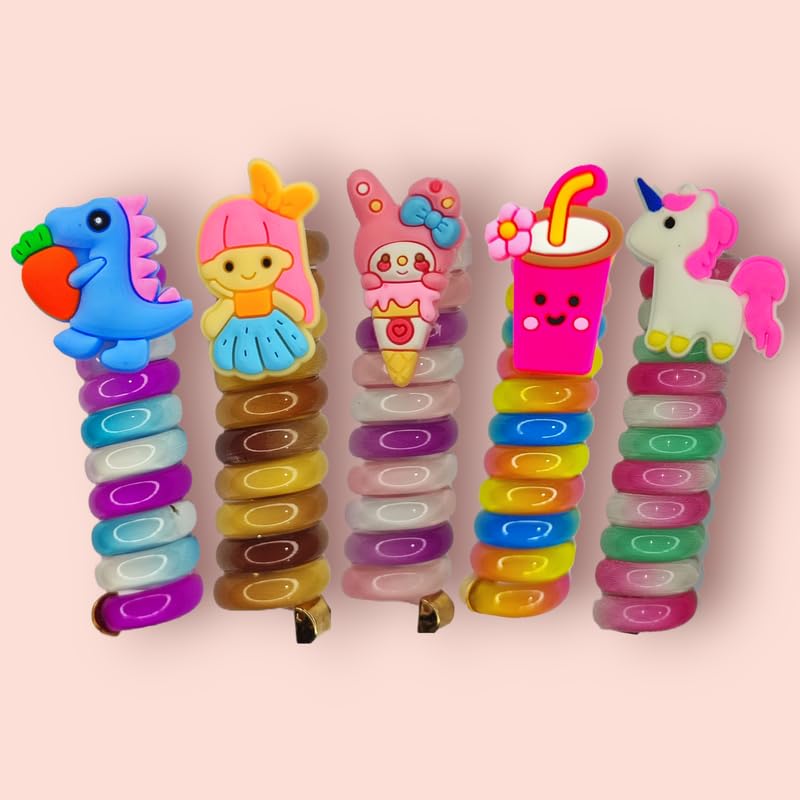 Image of Elina Telephone Wire Fancy Sprial Hair Band Ties Spring Braids Ponytail Holder Cute Cartoon Accessories Elastic Bow Knot for Girls,Kids, Baby and Women (Pack of 3)(Multicolor)