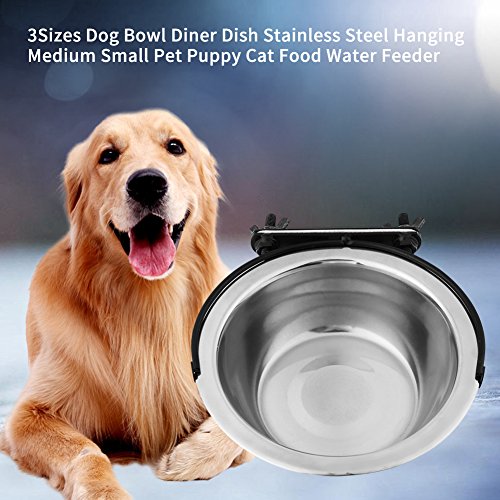 Futternapf Hundenapf Fressnäpfe Edelstahl Hängeschüssel Haustier Essen Wasser Feeder mit Haken für Hunde und Katzen(L)