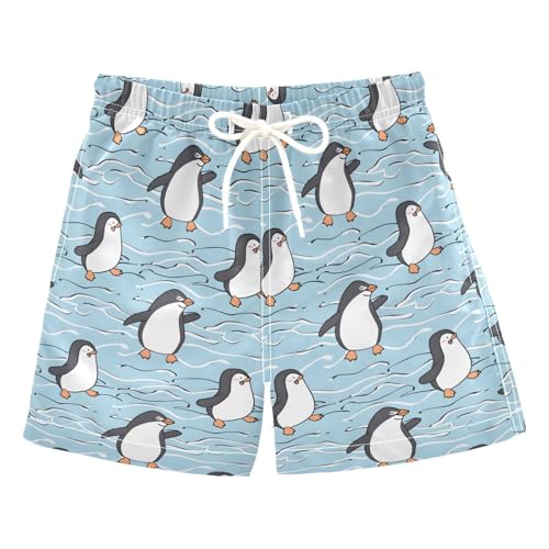 ALAZA Cartoon Penguin Dancing Boys Quick Dry Beach Board Shorts Kids Swim Trunks Bathing Suit Swimsuit 4T Multicolor