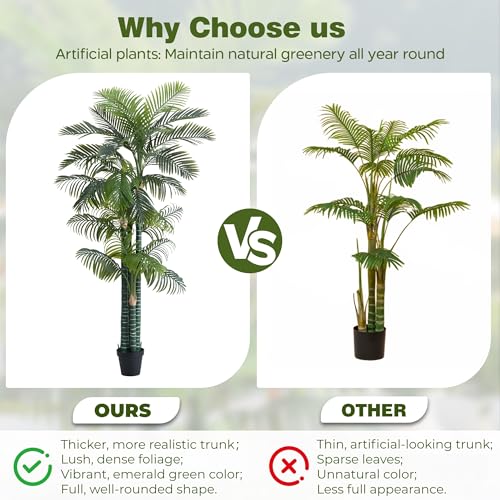 Image of 8.5FT Artificial Golden Cane Palm, 4 Trunks Large Faux Palm Tree | Realistic Foliage, UV Resistant, Indoor /Outdoor Fake Plant in Pot, Tropical Decor for Patio Living Room Office, Easy Setup