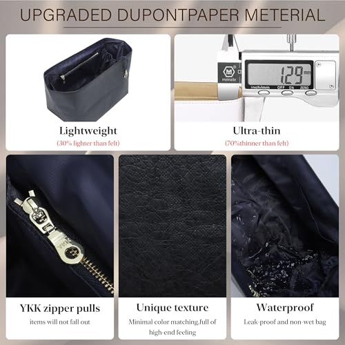 Image of Doxo Purse Organizer Insert for Longchamp Le Pliage Medium, 6-Compartment Bag Organizer with YKK Zipper Pocket, Cup Holder, Key Chain, Waterproof DupontPaper Lightweight Handbag Shaper (Black Blue,M)