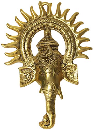 Purpledip Metal Wall Hanging Surya Ganesha: Ganapathi or Vinayaka Plaque (12190)