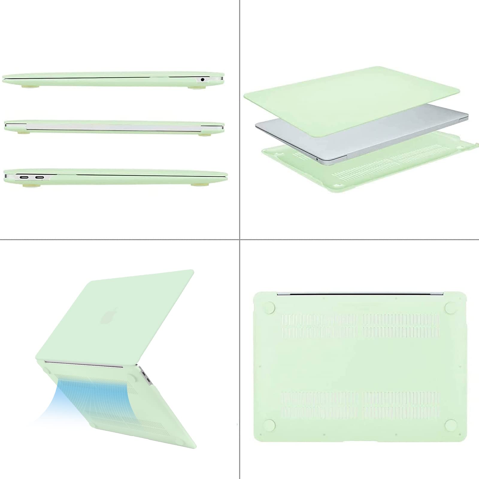 MOSISO Coque Compatible MacBook Air 13 Pouces 2022-2018 A2337 M1 A2179 A1932 Retina Display, Plastique Rigide Protection Clavier Adaptateur Type C 2 Pack, Cantaloup Vert