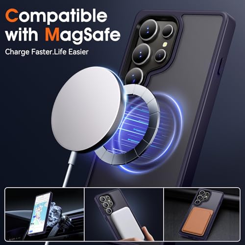 Image of Oterkin Magnetic Samsung Galaxy S23 Ultra Case, Dark Purple | Matte, Compatible with MagSafe, Frosted Translucent, Shockproof Anti-Scratch Slim Fit, Military Grade Protection