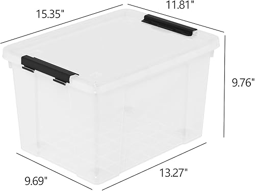 Miniatura 2 de Juego de 4 contenedores de almacenamiento de plástico con ruedas, 23 L con pestillo transparente con tapas apilables