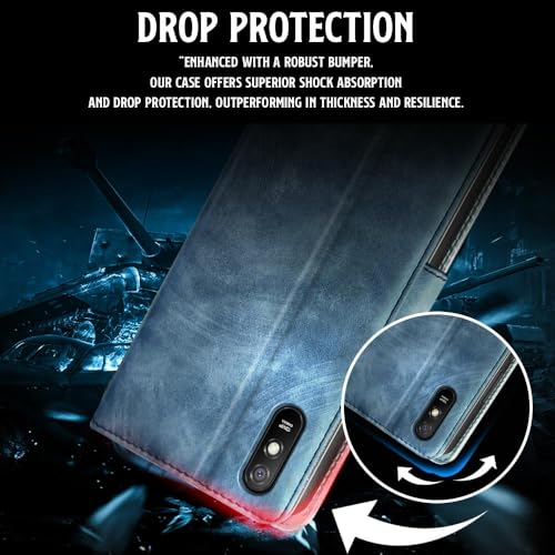 Image of WOW IMAGINE Shock Proof Flip Cover Back Case for Xiaomi Mi Redmi 9A | 9i | 9A Sport (Magnetic Button Flip Case | Wallet Pockets & Stand | Leather Finish | Aquamarine)