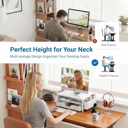 Image of OPNICE Desk Organizers and Accessories, Computer Monitor Stand Riser with Drawer and 2 Pen Holders, Printer & Laptop Stand, Office Desk Accessories & Workspace Organizers for Home Office Supplies