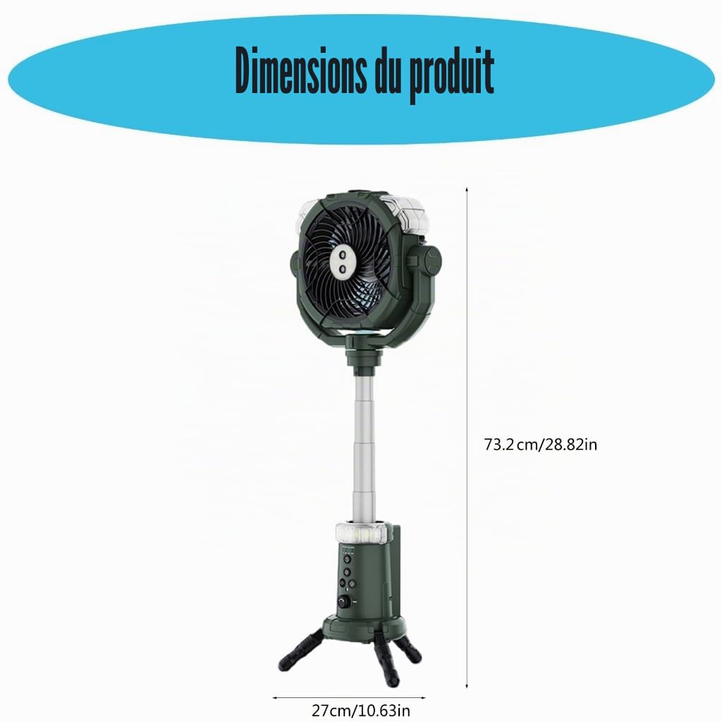 Ventilateur de sol portable à brume rechargeable à piles, hauteur réglable, oscillant, idéal pour le camping