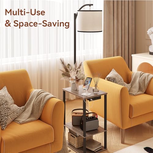 Image of SUNMORY Floor Lamp with Table, End Table for Living Room with Lamp, Shelves Side Table with Charging Station(USB & AC Port), 3 Color Temperature LED Bulb, Modern Nightstand Lamp for Bedroom, Office
