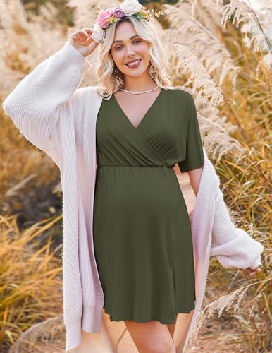 Image of Ekouaer 3 in 1 Labor and Delivery Gown for Hospital Short Sleeve Maternity Nursing Dress Nightgown Postpartum Sleepwear