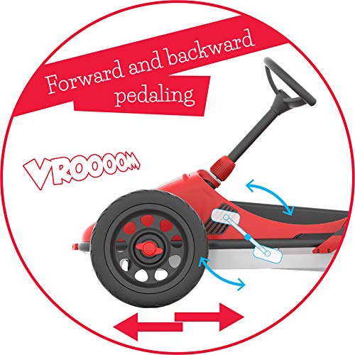 Chillafish Monzi RS: Pedal Go-Kart for Kids 3-7 Years, Folds Down for Easy Storage and Adjustable Seat Without Tools, Airless no-Puncture RubberSkin Tires, and Wall Mount for Easy Storage, Red