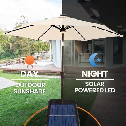 Image of Invezo Led Metal center Pole Center Pole Outdoor Garden Umbrella with Solar Panel (9 ft dia) with Base