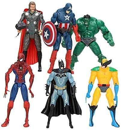 Super Hero Adventures Figures Set of 6 PCS | Action Figure Set | Includes Batman, Hulk, Superman, Thor, Ironman & Captain America | PVC Figure Toy Dolls Legends Collectible Model | Hero Cake Topper