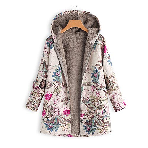 Floral Coats for Women, Winter Warm Hooded Pockets Vintage Oversize Coats (Hot Pink,Medium)