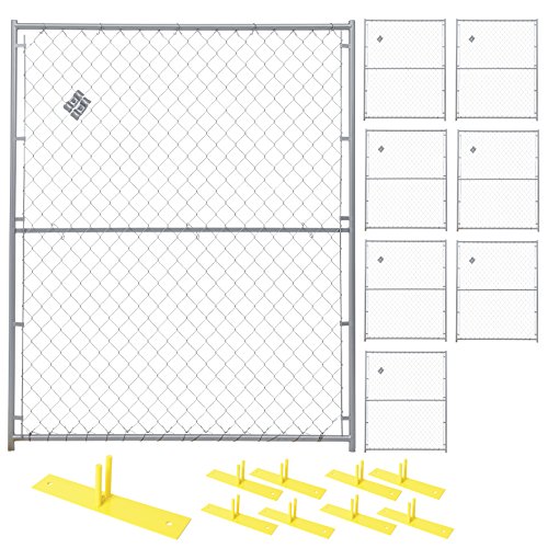Crowd Control Temporary Fence Panel Kit - Perimeter Patrol Portable Security Fence - Safety Barrier for protecting property, construction sites, outdoor events. 5'W x 6'H Silver Chain Link - 8 Panel Kit