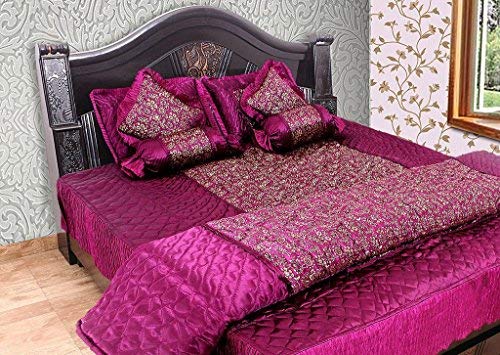 SWEP & SHOP Gold Printed Satin Double Bed Wedding Bedding Set: 1 Bedsheet, 2 Pillow Cover, 2 Filled Cushion: 2 Filled Bolsters:1 AC Comforter - Set of 8 Pieces