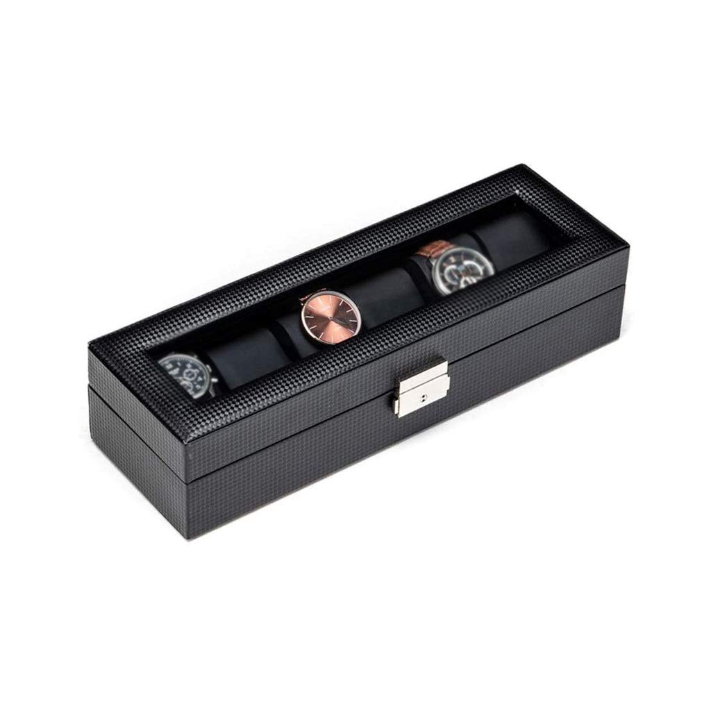 XBTGS Caja de almacenamiento de joyas, organizador de relojes, caja de almacenamiento de 6 ranuras, regalos de cumpleaños para hombres y mujeres,