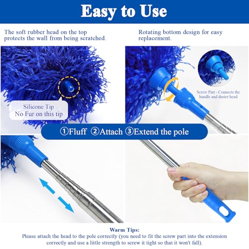 Image of Cobweb Duster with Extension Pole 100 inches, Dusters for Cleaning with 2 Duster Heads, Washable Microfiber Feather Duster for Cleaning Ceiling Fan, High Ceiling, Blinds, Furniture & Cars