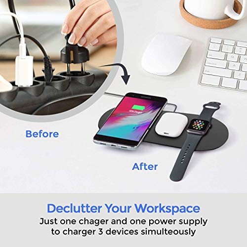 Image of UNIGEN UNIDOCK 300 [Qi Certified] 3 in 1 Wireless 15W Charging Mat Station Compatible with Watch Series 6 /5 /4 /3 /2 /1 Airpod 2 /Pro Phone 12 /11 /11 Pro /11 Pro Max /X /Xr /Xs /8 Plus & Other Qi Devices 
