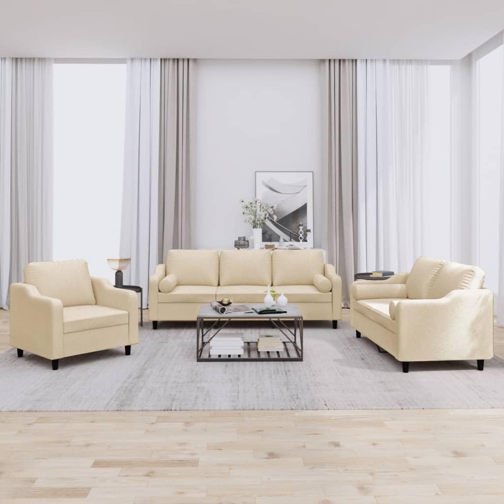 Juego de 3 sofás de color crema de tela resistente con estructura de madera contrachapada de metal, sofá esquinero moderno para salón, dormitorio, pasillo