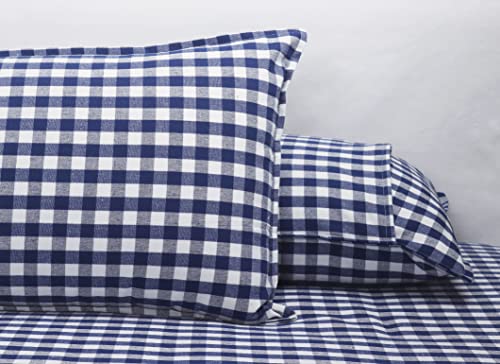 Image of AIRWILL, 200GSM Handloom Cotton Double Bedsheet with 2 Pillow Covers (Gingham Check Blue)