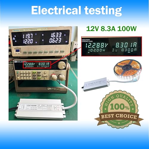 Image of Led Driver 12V Led Transformer 100W IP67 Waterproof Power Supply Ultra Thin 0.78in 100-277V AC to 12Vdc Low Voltage Transformers with 3-Prong Plug 3.3 Feet Cable Indoor Outdoor LED Light